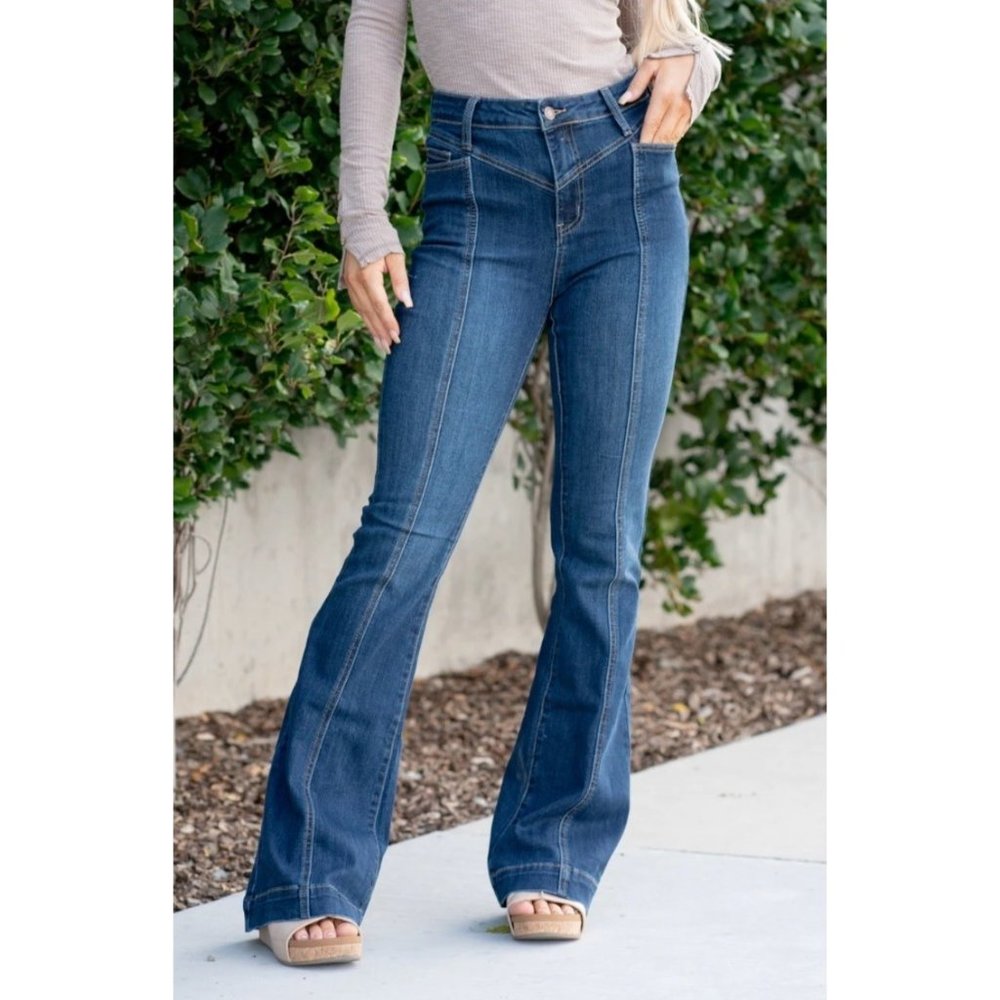 Judy Blue Carson City High Rise Front Seam Flare Dark Wash Denim Jeans Sz. 13/31